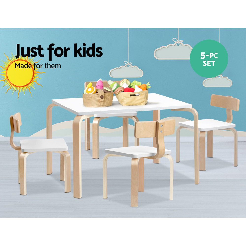 Kids Nordic Wooden Table & Chair 5PC Activity Set Homecoze