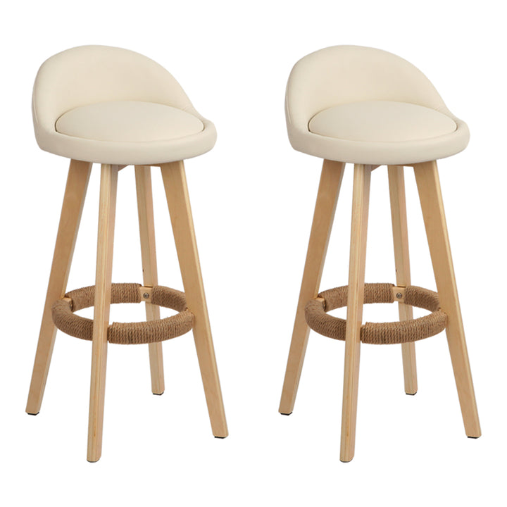 Set of 2 PU Leather Backrest Bar Stools - Beige Homecoze