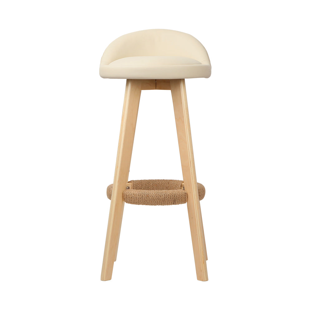 Set of 2 PU Leather Backrest Bar Stools - Beige Homecoze