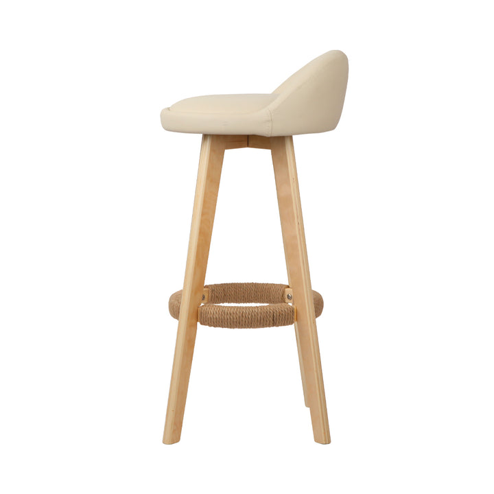 Set of 2 PU Leather Backrest Bar Stools - Beige Homecoze