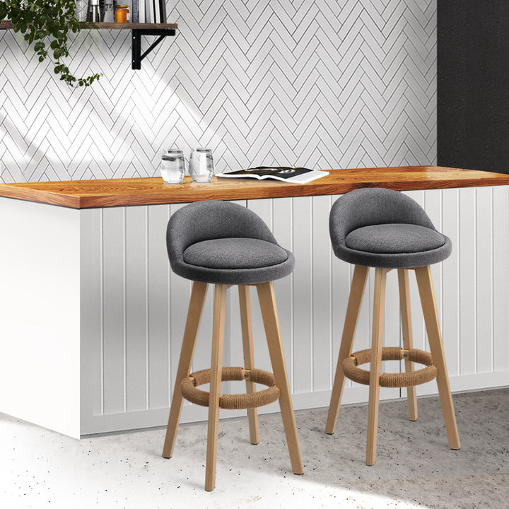 Set of 2 Fabric Backrest Bar Stools - Grey Homecoze