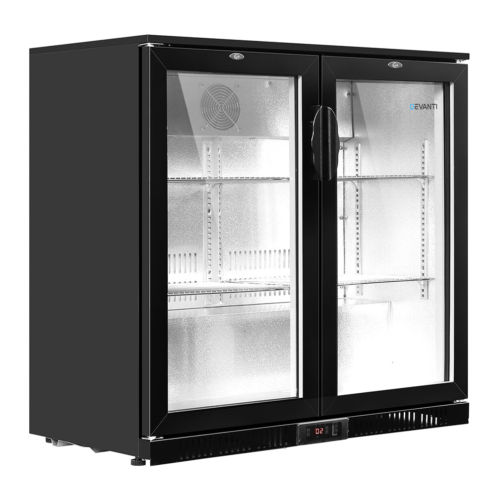 Commercial Display Bar Fridge 2 Glass Door Lockable Beverage Cooler - Black Homecoze