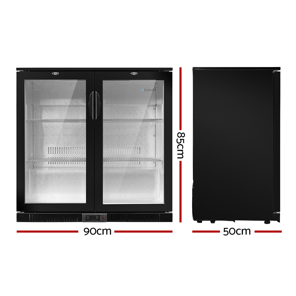 Commercial Display Bar Fridge 2 Glass Door Lockable Beverage Cooler - Black Homecoze