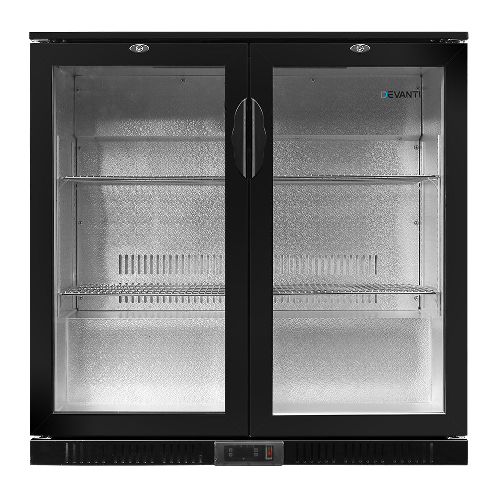 Commercial Display Bar Fridge 2 Glass Door Lockable Beverage Cooler - Black Homecoze