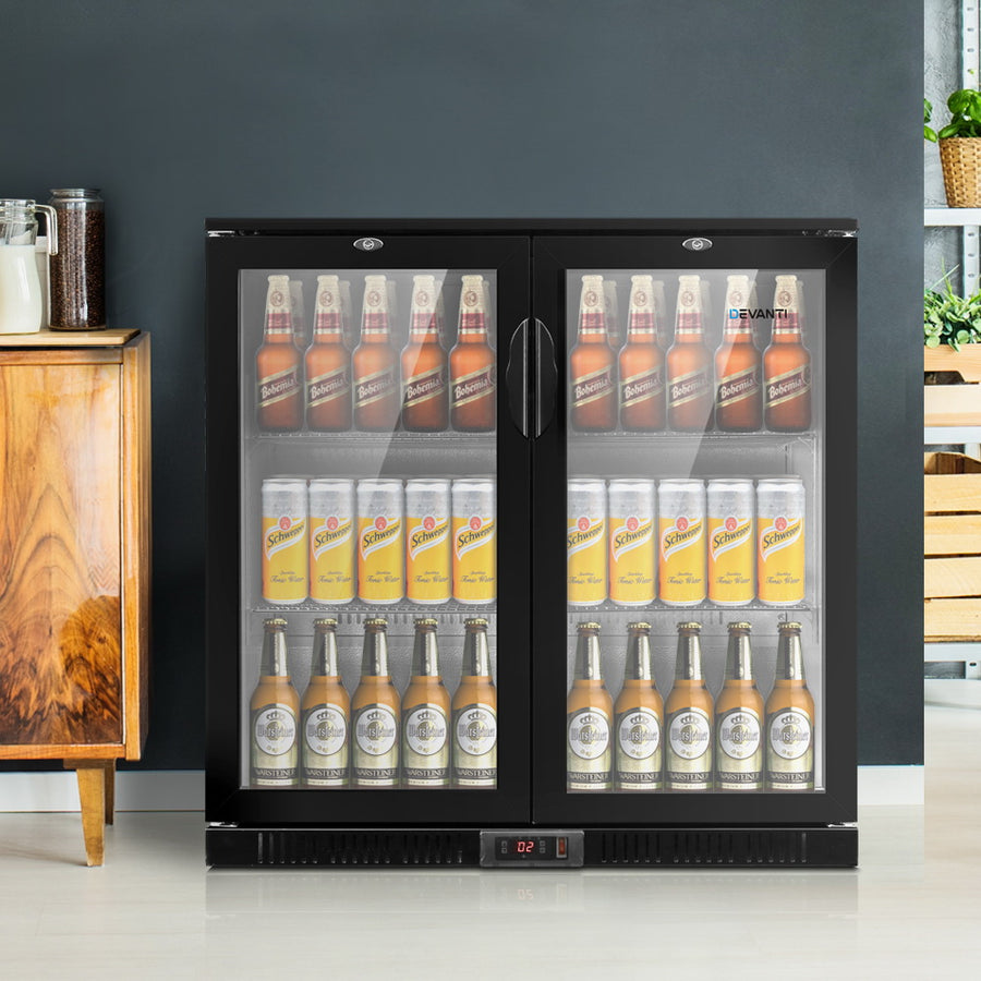 Commercial Display Bar Fridge 2 Glass Door Lockable Beverage Cooler - Black Homecoze