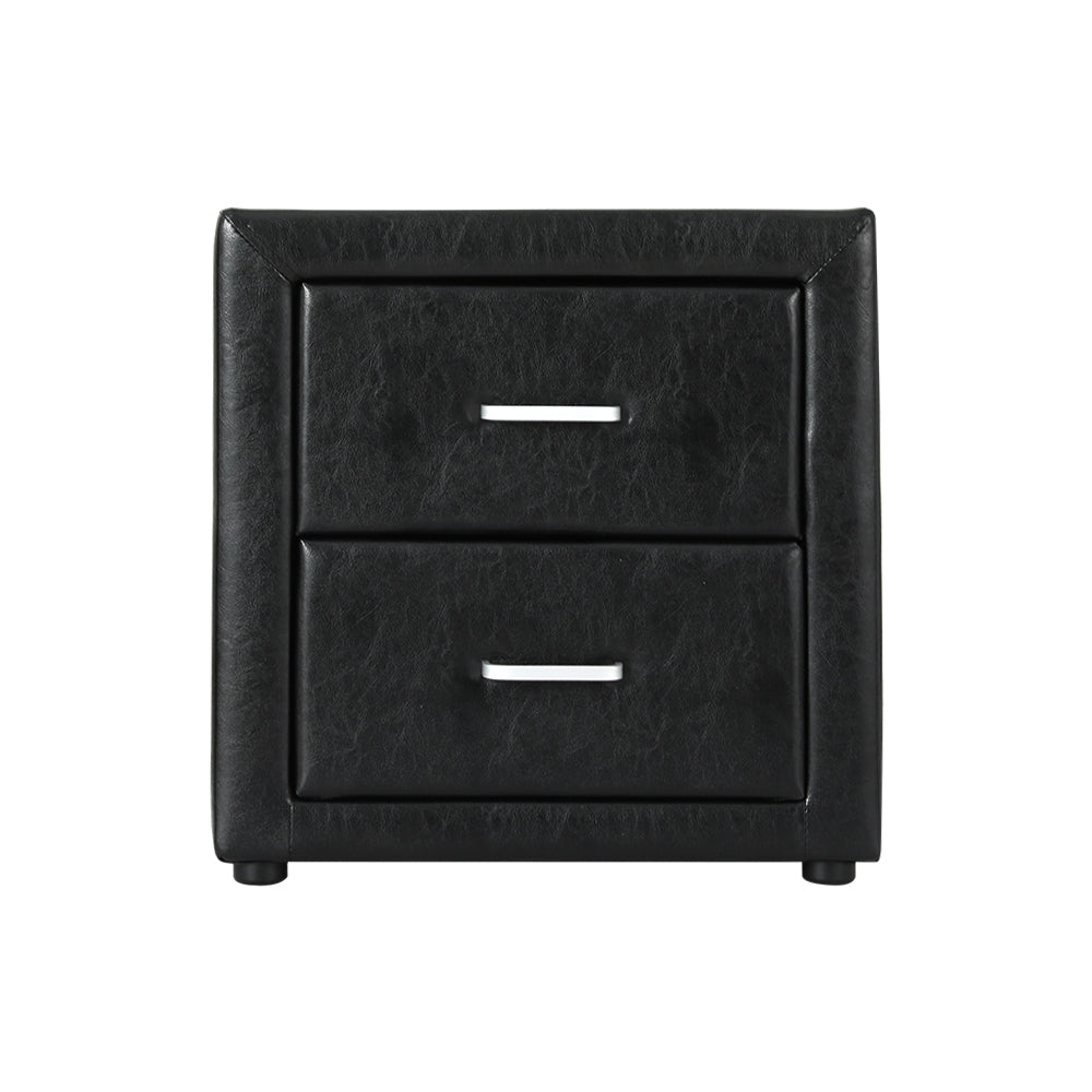 PVC Leather 2 Drawer Bedside Table - Black - Homecoze