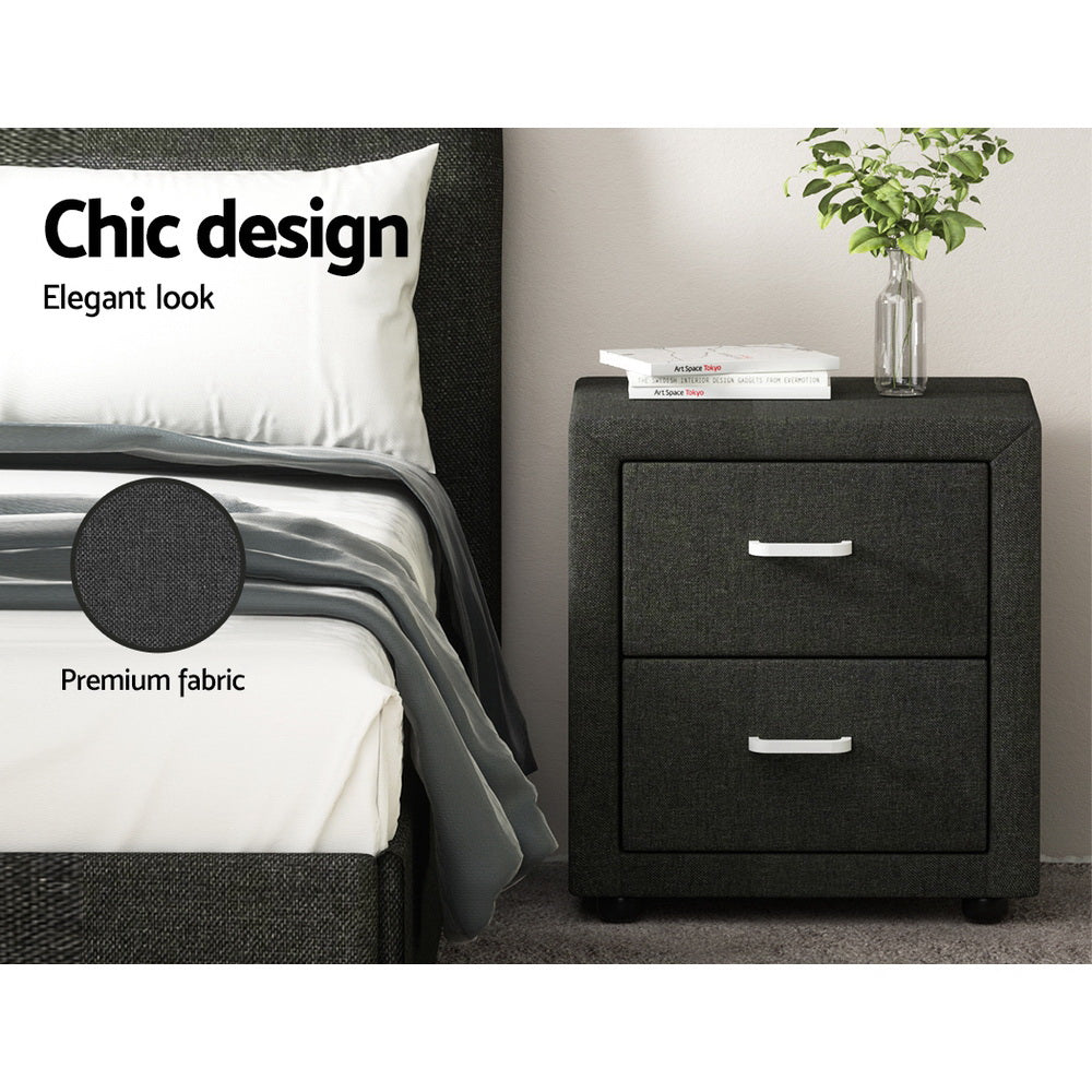 Linen 2-Drawer Bedside table - Charcoal Homecoze