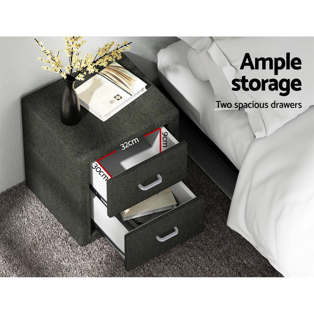 Linen 2-Drawer Bedside table - Charcoal Homecoze