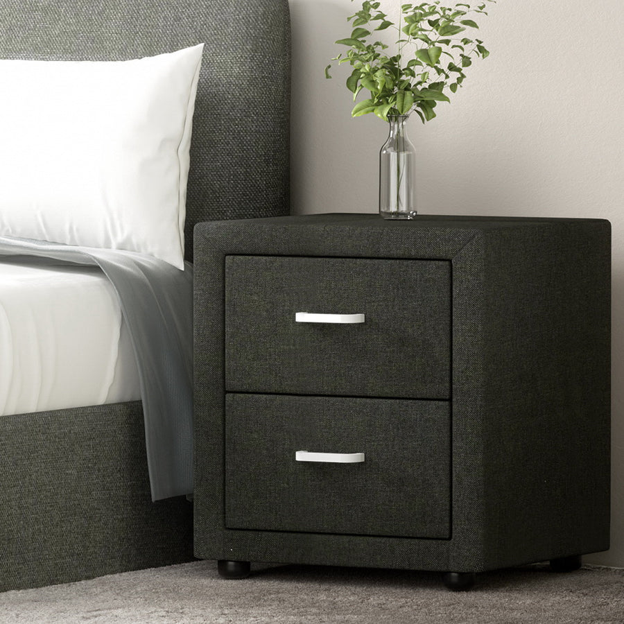 Linen 2-Drawer Bedside table - Charcoal Homecoze