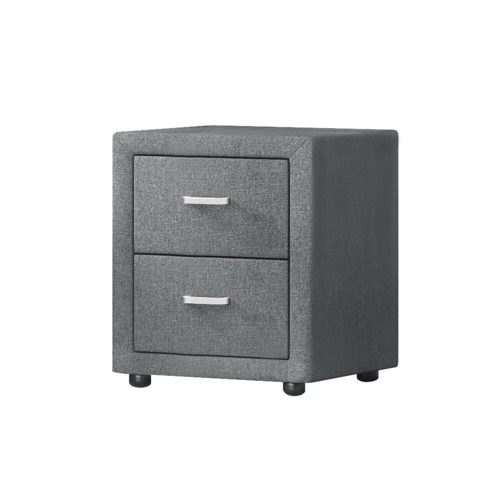 Fabric 2 Drawer Bedside Table - Grey Homecoze