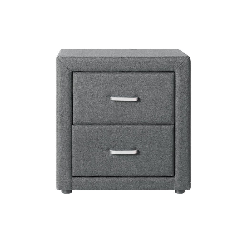 Fabric 2 Drawer Bedside Table - Grey - Homecoze