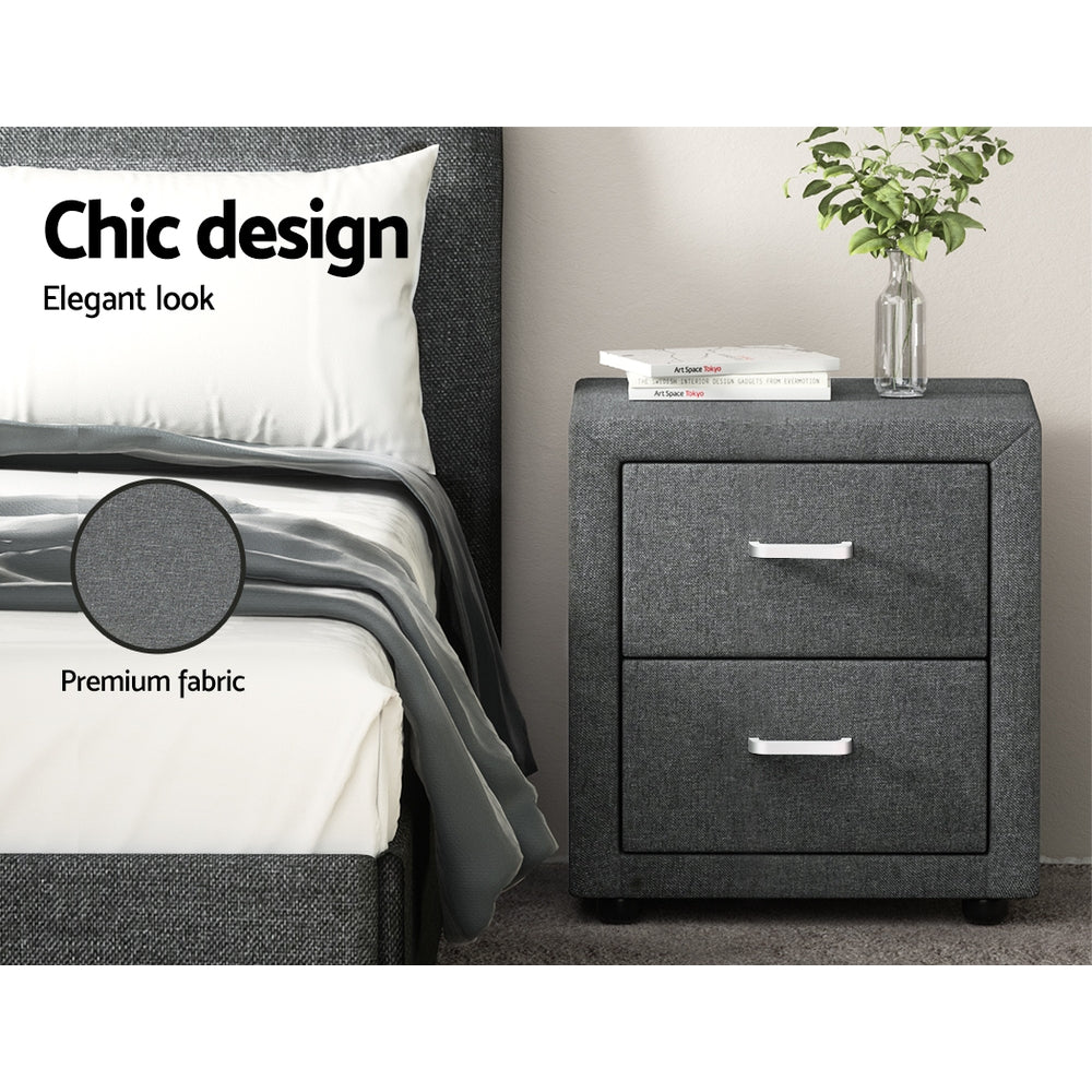 Fabric 2 Drawer Bedside Table - Grey - Homecoze