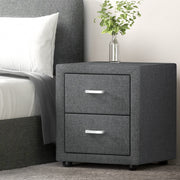 Fabric 2 Drawer Bedside Table - Grey - Homecoze