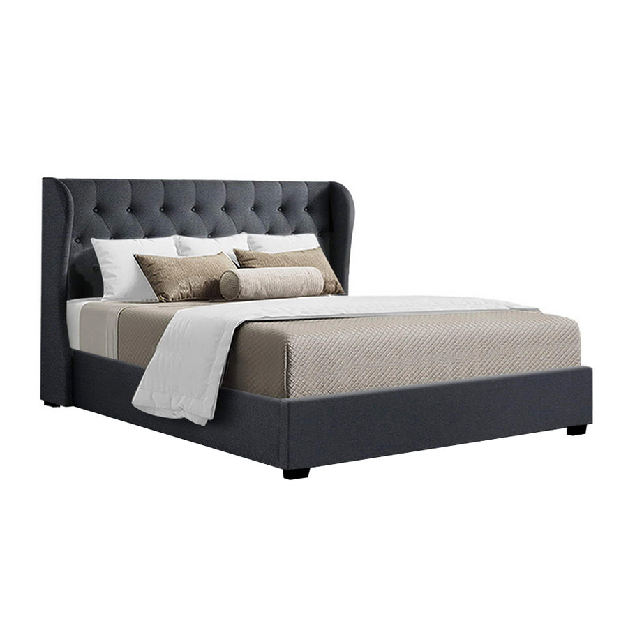 Issa Bed Frame Fabric Gas Lift Storage - Charcoal King Homecoze