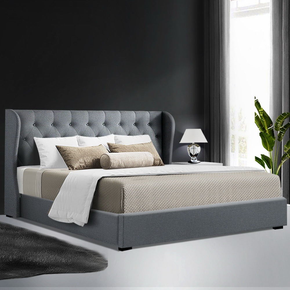 Issa Bed Frame Fabric Gas Lift Storage - Grey King Homecoze