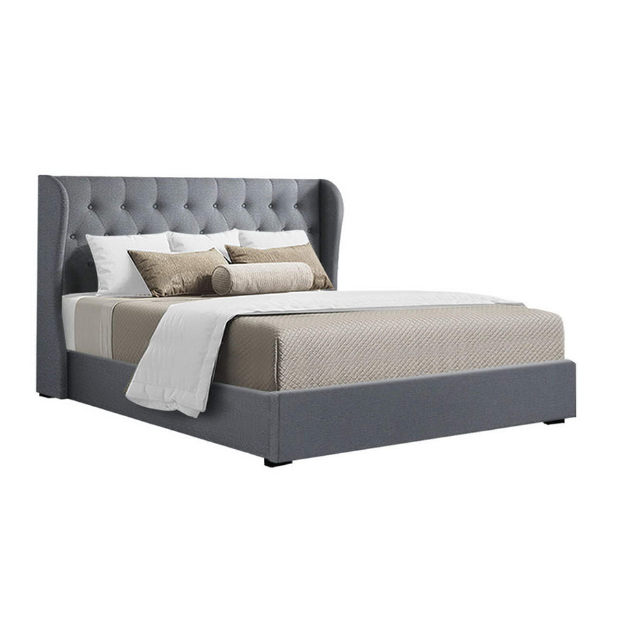 Issa Bed Frame Fabric Gas Lift Storage - Grey Queen Homecoze