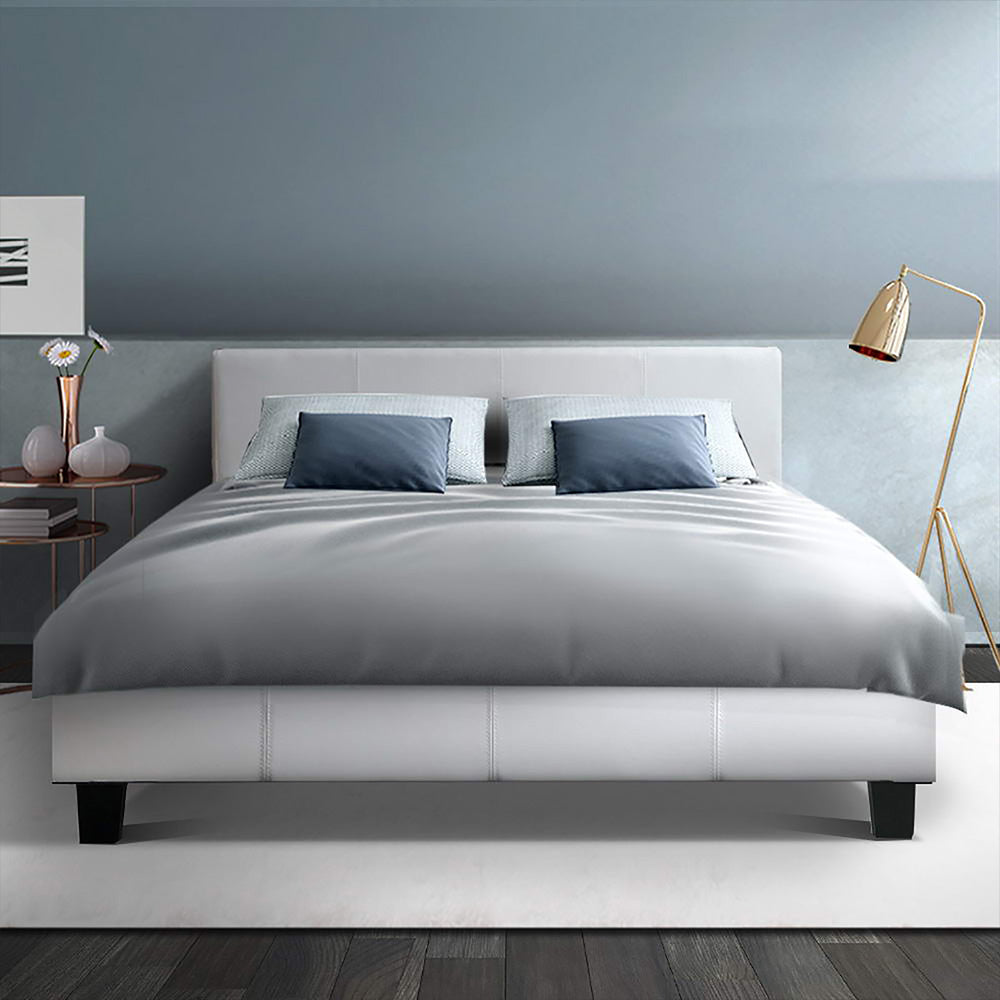 Neo Bed Frame PU Leather - White Double Homecoze