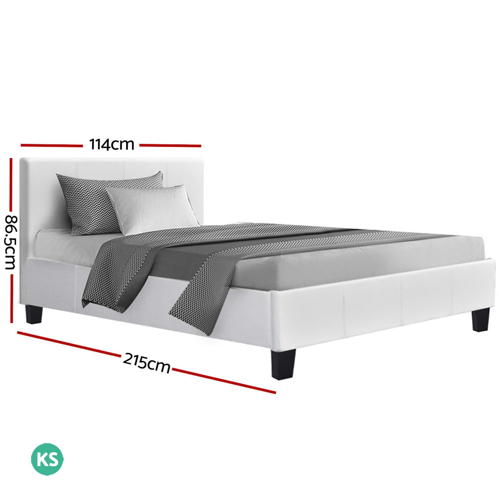 Neo Bed Frame PU Leather - White King Single Homecoze