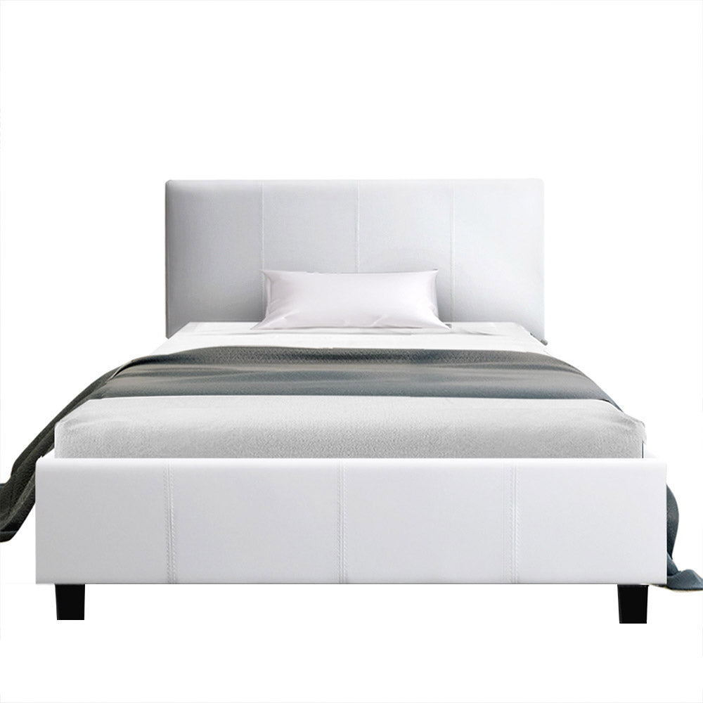 Neo Bed Frame PU Leather - White King Single Homecoze
