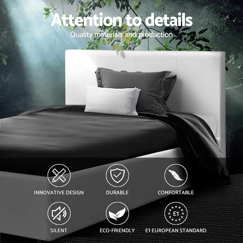 Neo Bed Frame PU Leather - White King Single Homecoze