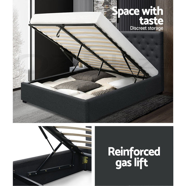 VILA Gas Lift Storage Bed Frame Base - Charcoal Fabric Double Homecoze