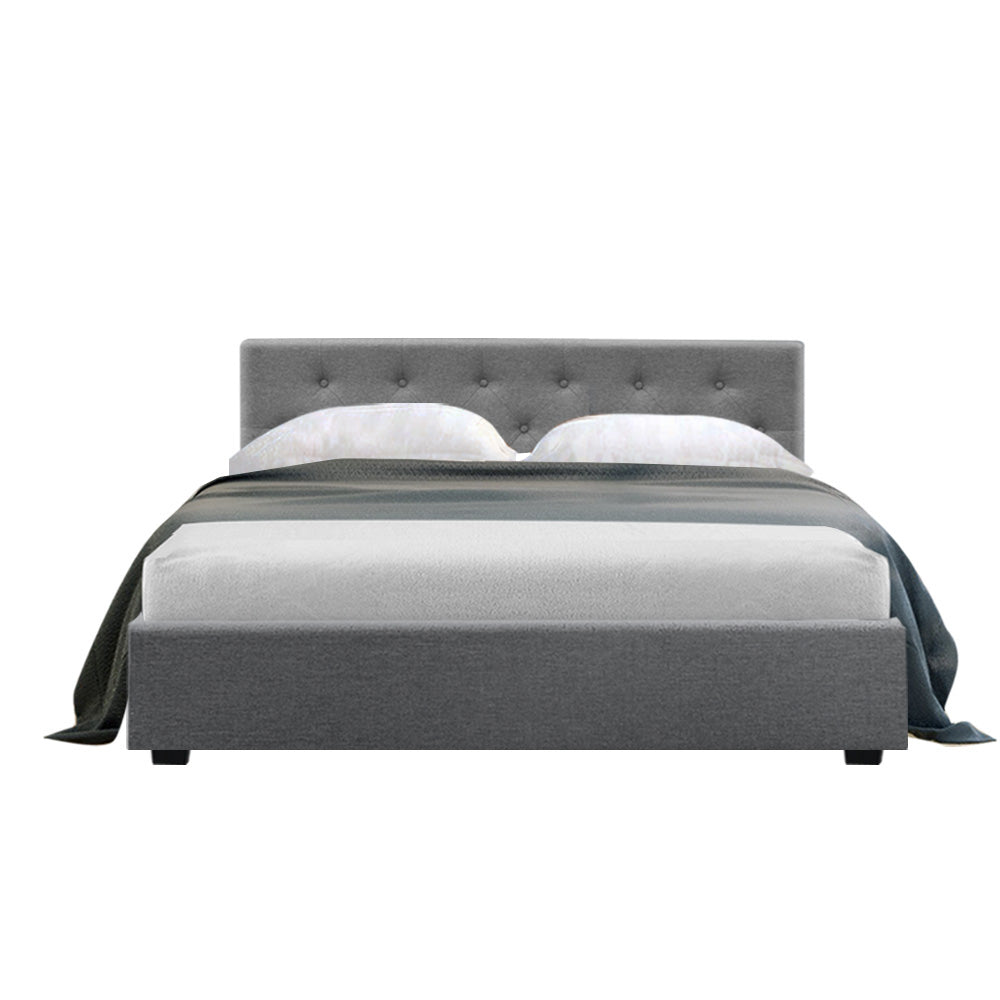 Vila Bed Frame Fabric Gas Lift Storage - Grey Double Homecoze