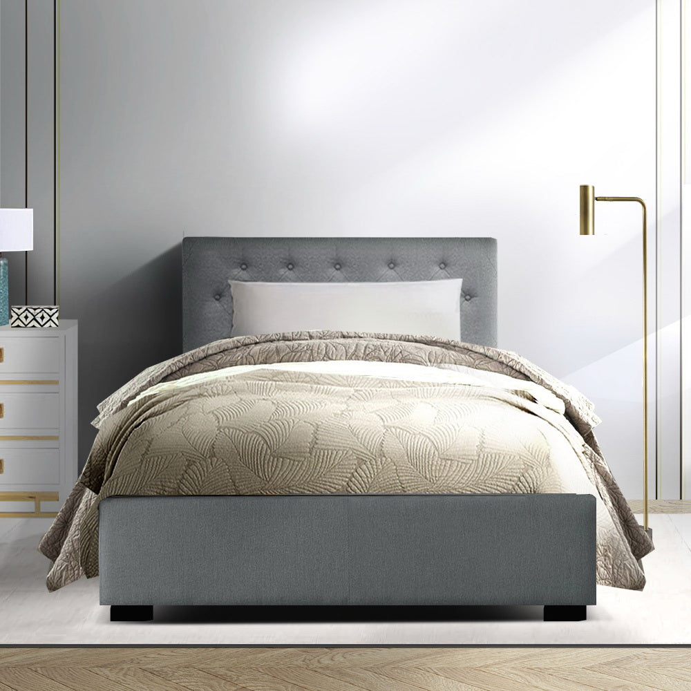 Vila Bed Frame Fabric Gas Lift Storage - Grey King Single Homecoze