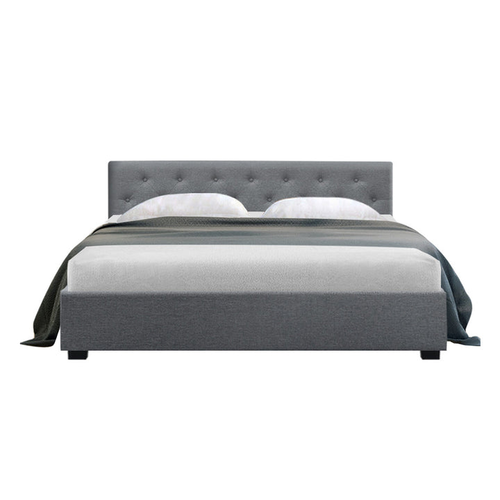 Vila Bed Frame Fabric Gas Lift Storage - Grey Queen Homecoze