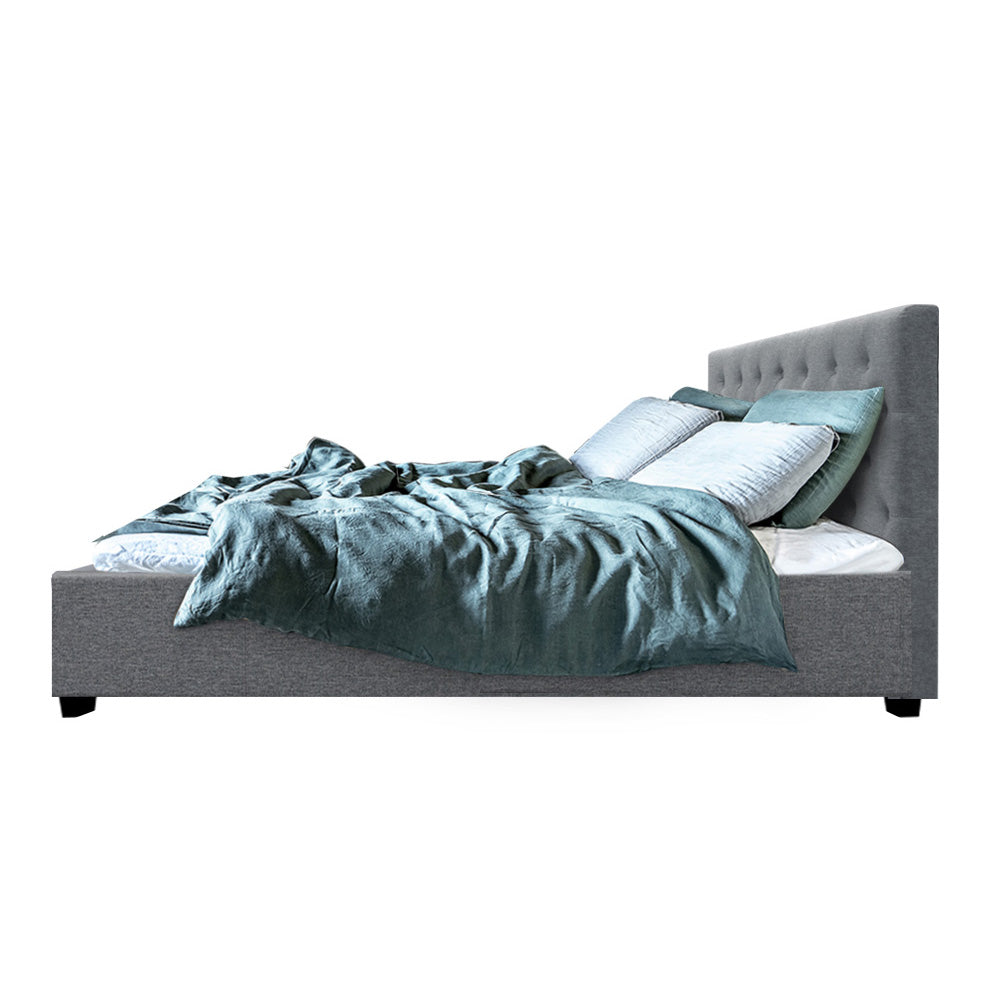 Vila Bed Frame Fabric Gas Lift Storage - Grey Queen Homecoze