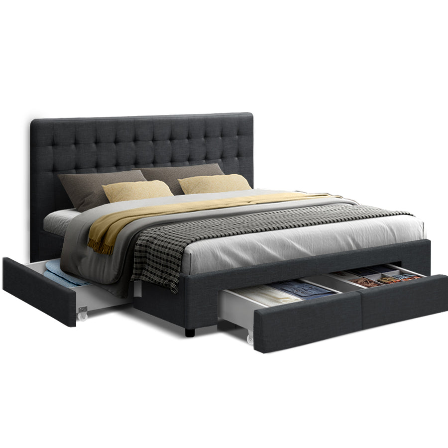 Avio Bed Frame Fabric Storage Drawers - Charcoal King Homecoze