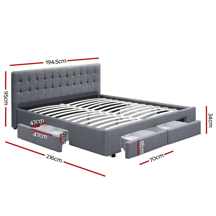 Avio Bed Frame Fabric Storage Drawers - Grey King Homecoze