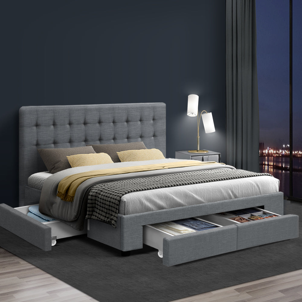 Avio Bed Frame Fabric Storage Drawers - Grey King Homecoze