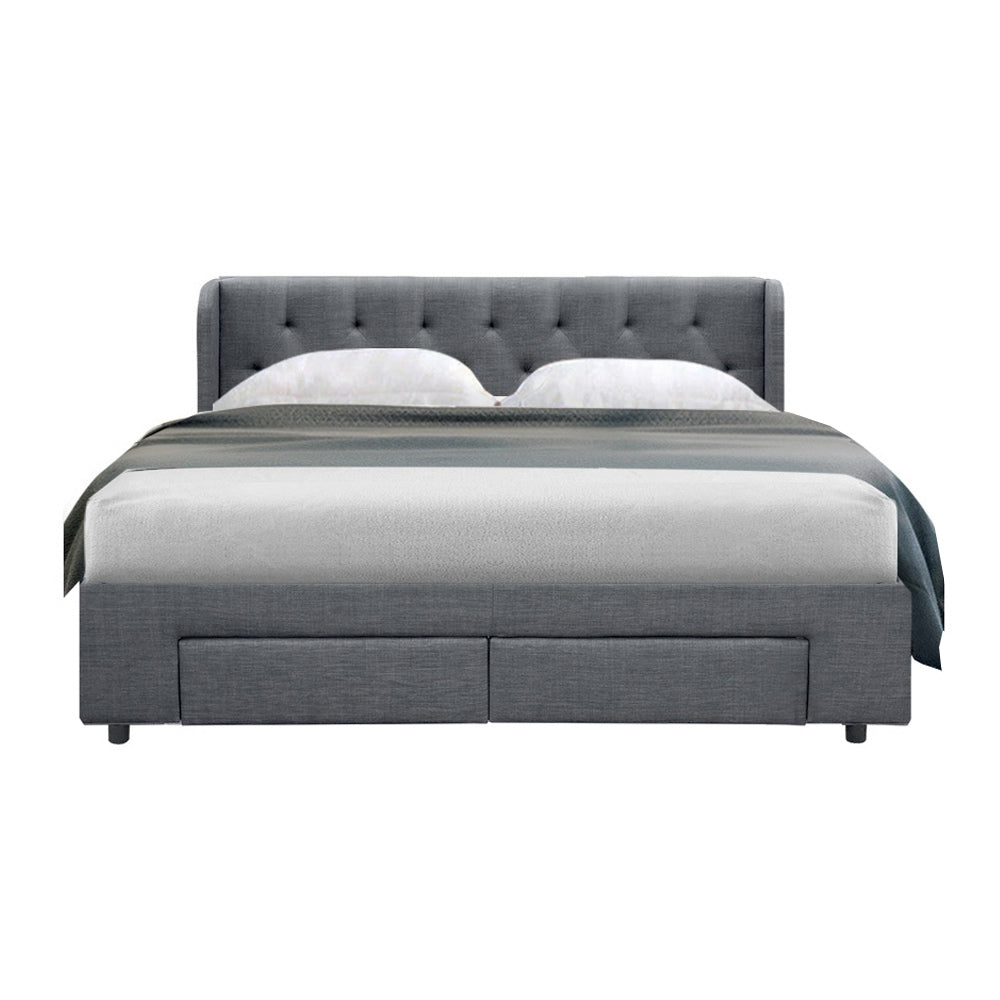 MILA Elegant Bed Frame Base with Storage Drawers - Grey Fabric Queen Homecoze