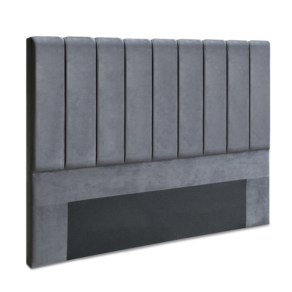 King Size Headboard Bed Head Faux Velvet Fabric - Grey Homecoze