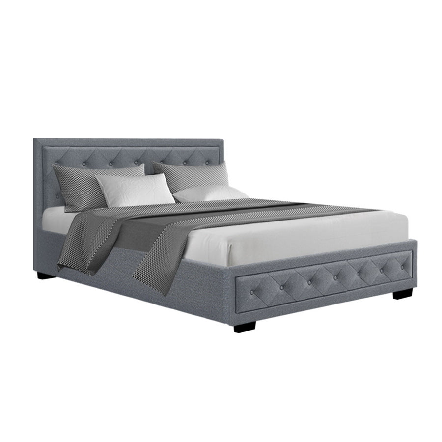 Tiyo Bed Frame Fabric Gas Lift Storage - Grey Double Homecoze
