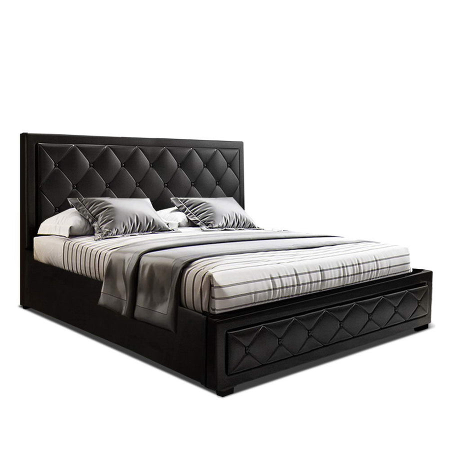 Tiyo Bed Frame PU Leather Gas Lift Storage - Black Queen Homecoze