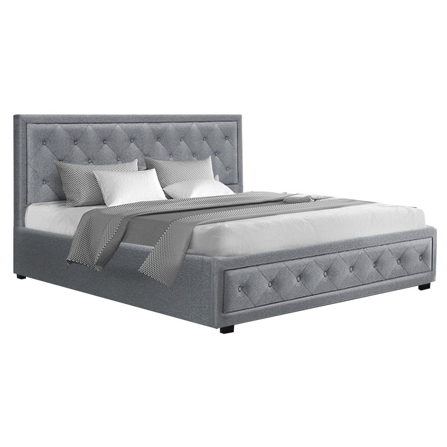Tiyo Bed Frame Fabric Gas Lift Storage - Grey King Homecoze