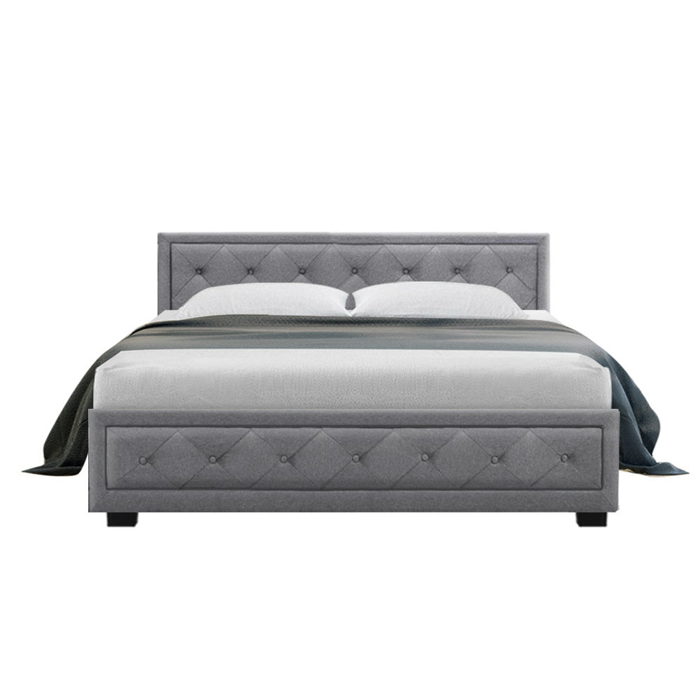 Tiyo Bed Frame Fabric Gas Lift Storage - Grey Queen Homecoze