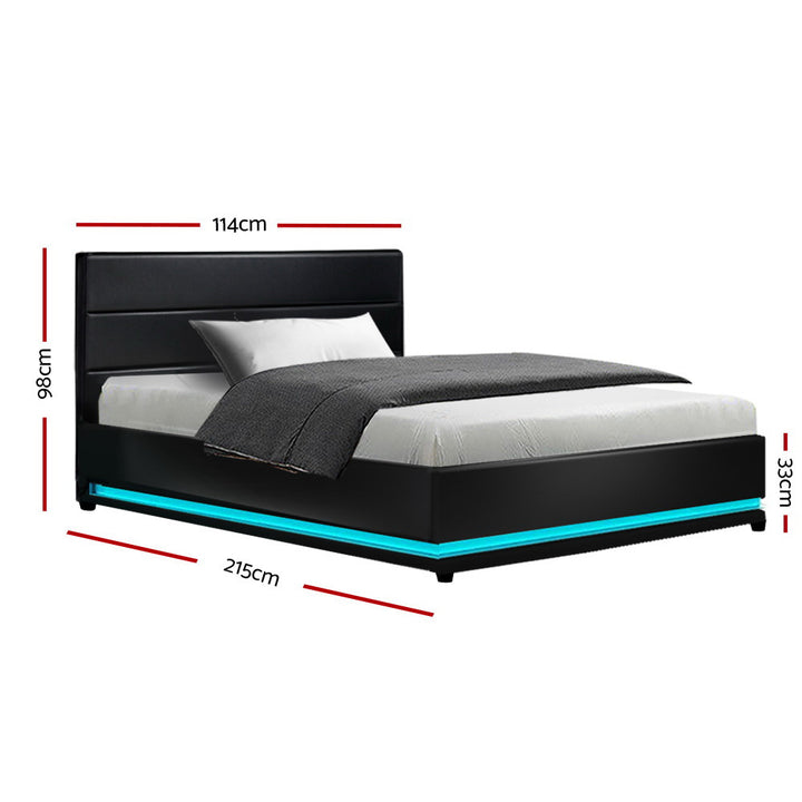 Premium PU Leather LED Bed Frame King Single with Gas Lift Storage - Black Homecoze