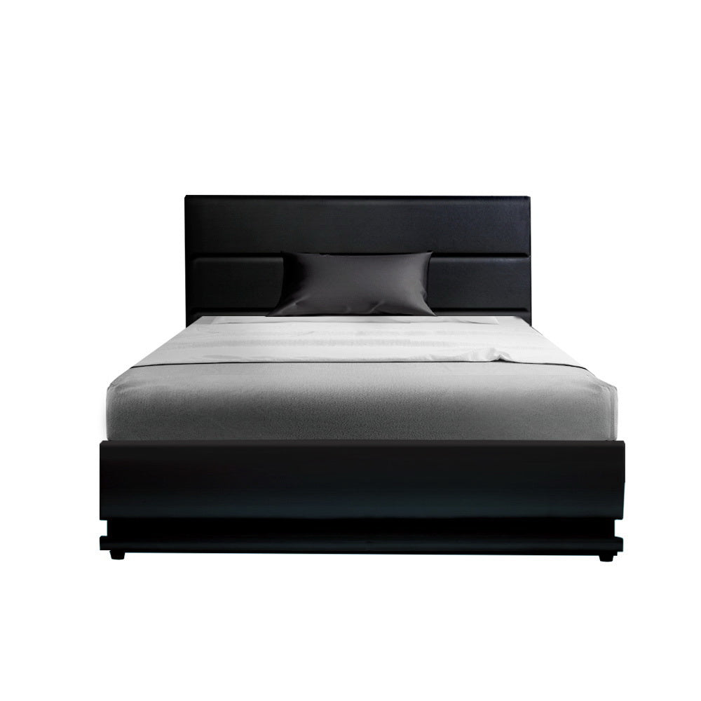 Premium PU Leather LED Bed Frame King Single with Gas Lift Storage - Black Homecoze