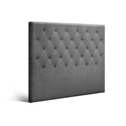 King Single Size Headboard Bed Head Button Tufted Faux Linen Fabric - Grey Homecoze
