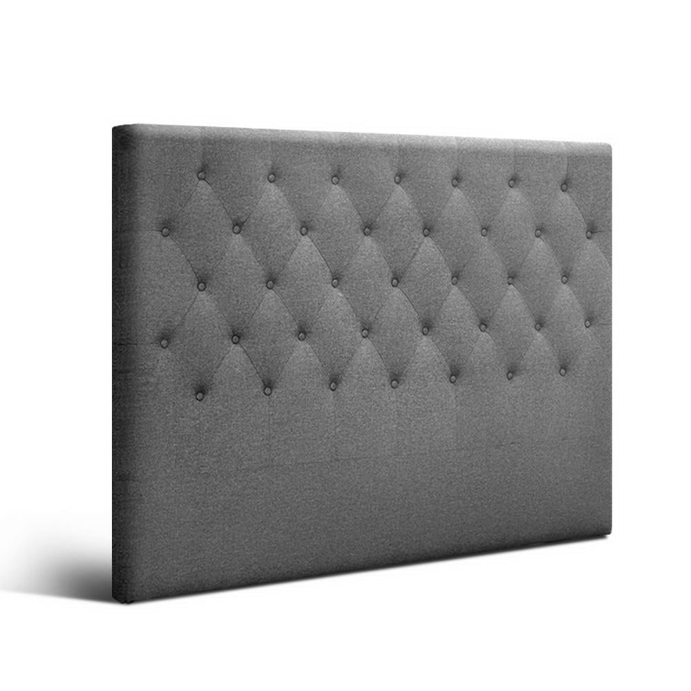 Queen Size Headboard Bed Head Button Tufted Faux Linen Fabric - Grey Homecoze