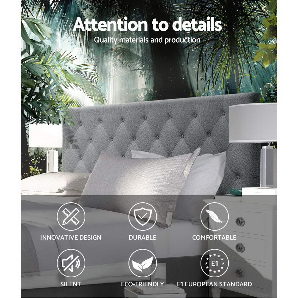 Queen Size Headboard Bed Head Button Tufted Faux Linen Fabric - Grey Homecoze