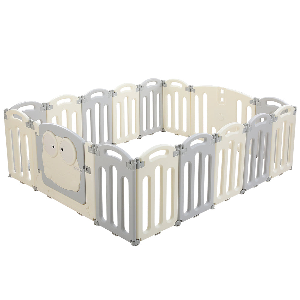 Kids Baby Playpen 16 Panel Foldable Toddler Fence Activity Centre - Grey & White Homecoze