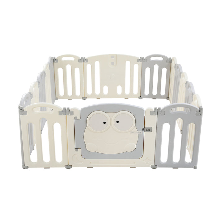 Kids Baby Playpen 16 Panel Foldable Toddler Fence Activity Centre - Grey & White Homecoze