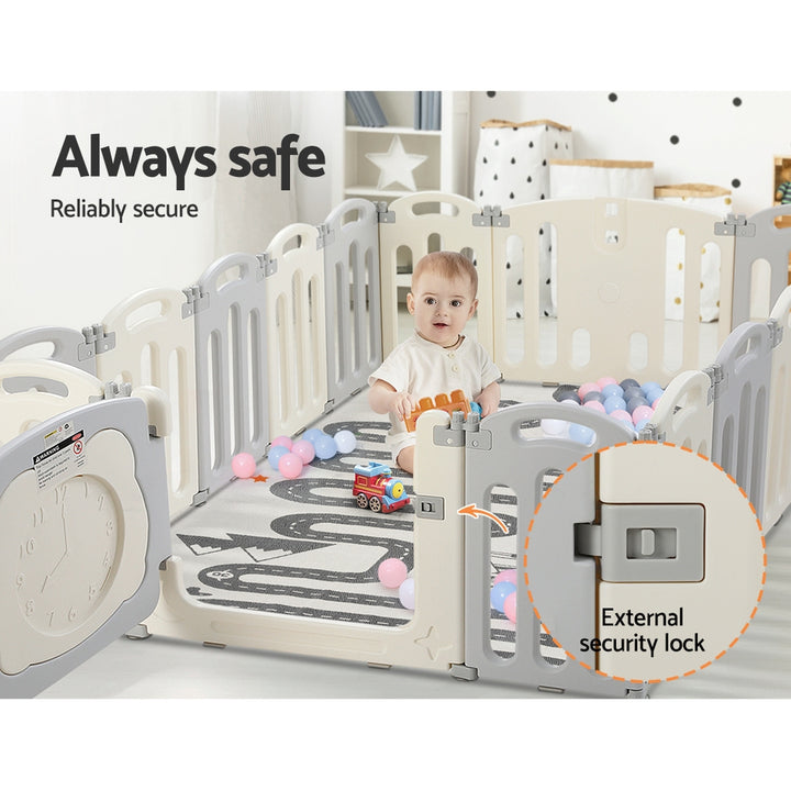 Kids Baby Playpen 16 Panel Foldable Toddler Fence Activity Centre - Grey & White Homecoze