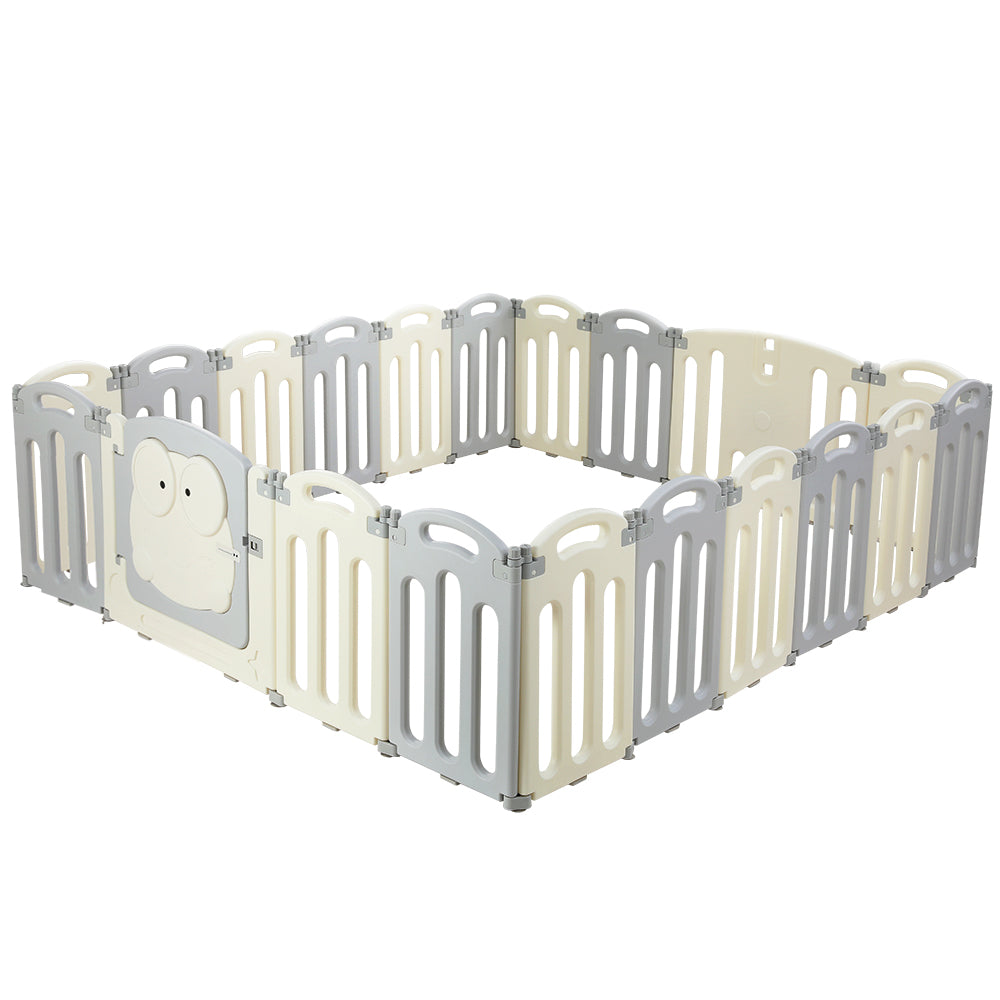 Kids Baby Playpen 20 Panel Foldable Toddler Fence Activity Centre - Grey & White Homecoze