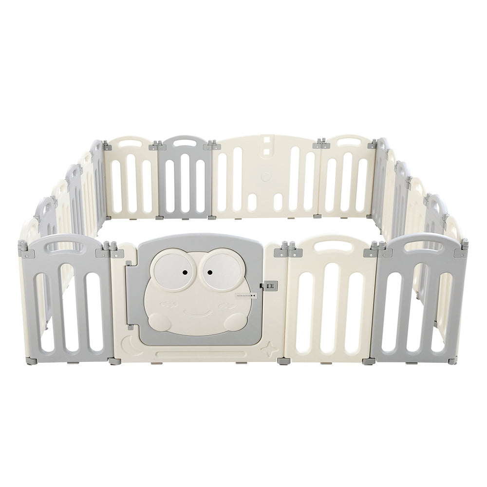 Kids Baby Playpen 20 Panel Foldable Toddler Fence Activity Centre - Grey & White Homecoze