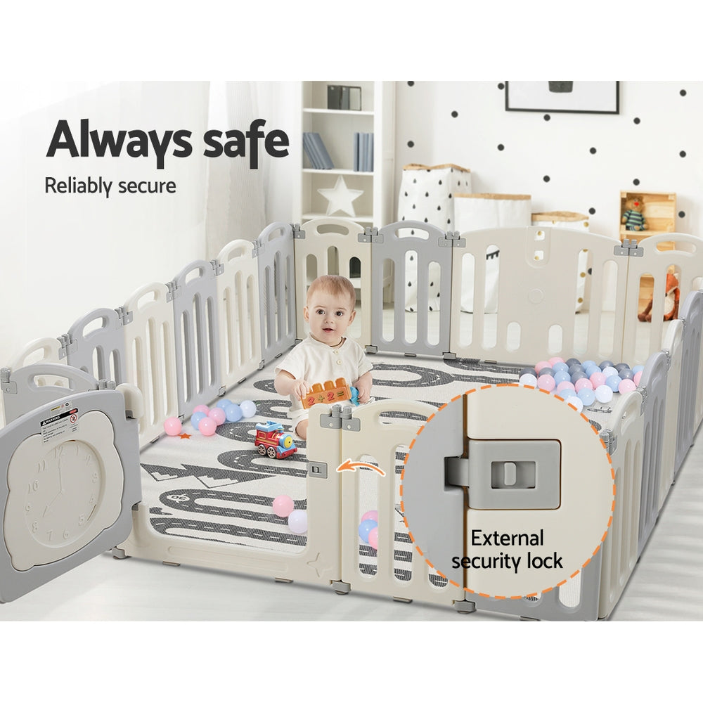 Kids Baby Playpen 20 Panel Foldable Toddler Fence Activity Centre - Grey & White Homecoze