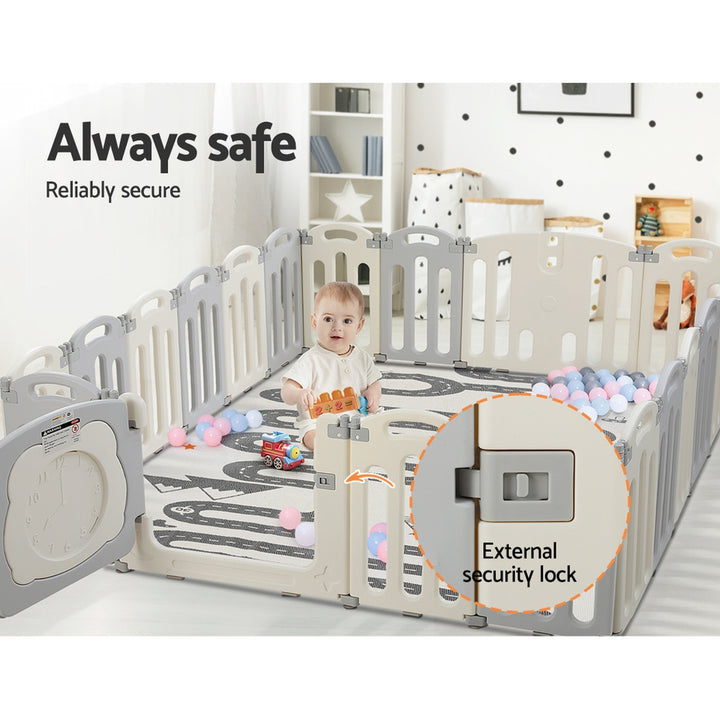 Kids Baby Playpen 20 Panel Foldable Toddler Fence Activity Centre - Grey & White Homecoze